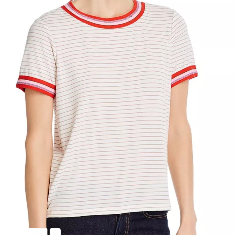 cupcakes and cashmere Striped Tape-Trim Knit Tee